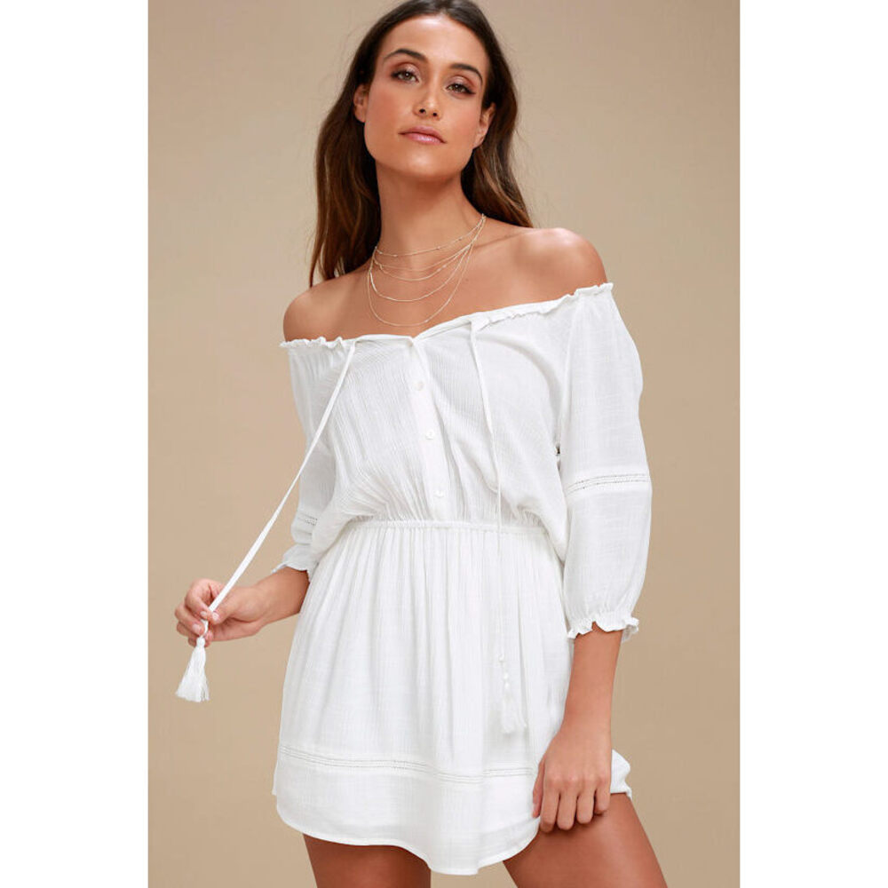 Lulus Zappa White Off-the-shoulder Long Sleeve Dress - Size XS
